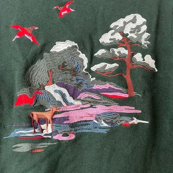 Coach Embroidered Green Crewneck Sweater with Zipper Pull - Picture 2 of 15